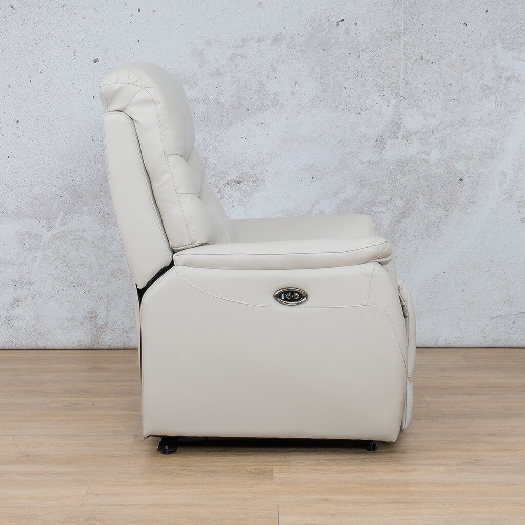 Close-up of the Seattle beige Leather Recliner Chair’s full foam seats for maximum comfort and high quality leather. 