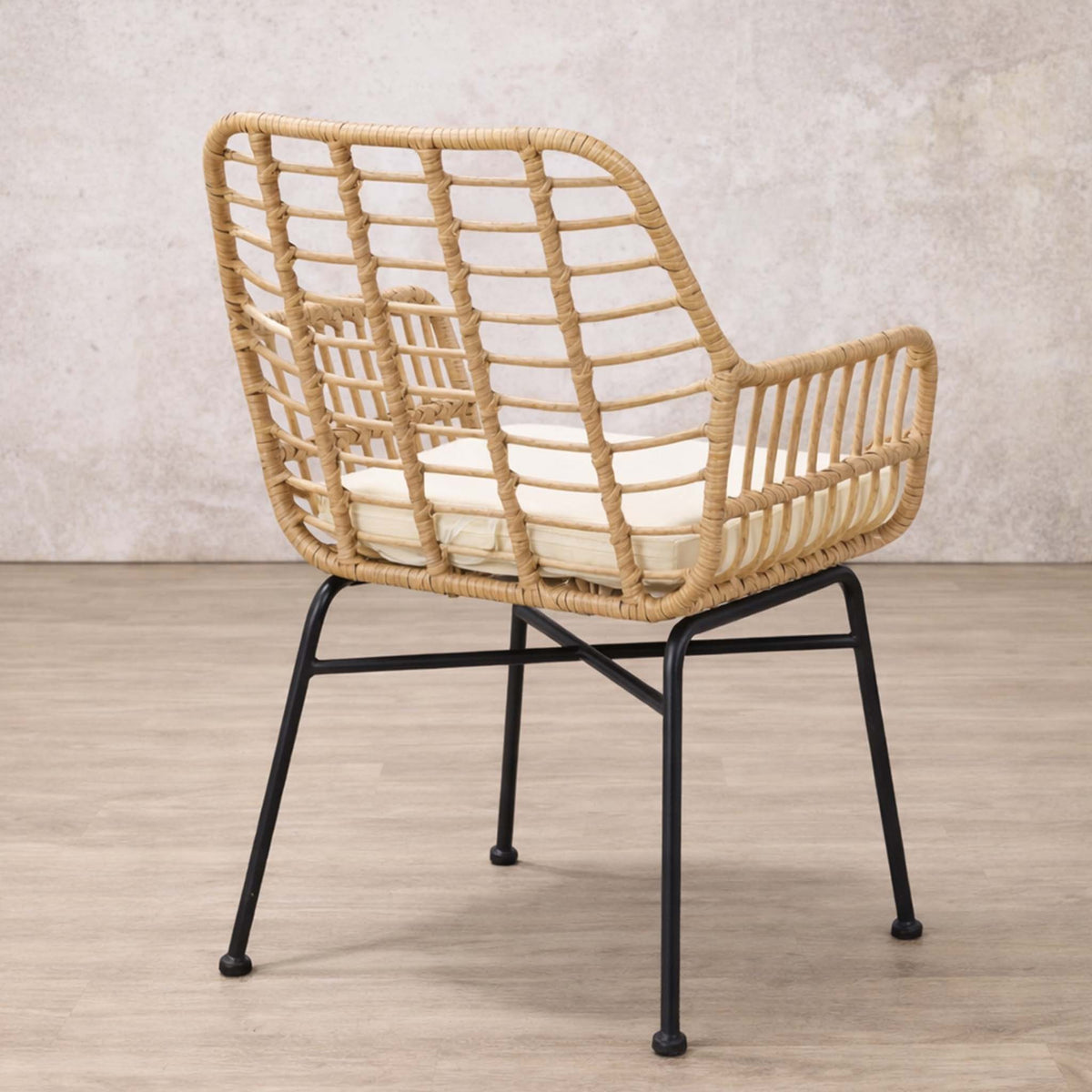 Gallery Everyday Sedona Patio Chairs and Table Set of 3, showing a woven chair with black metal legs.