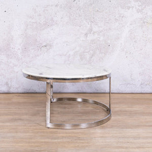 Silver-framed Waldorf Coffee Table with a marble-look top, offering a chic and functional coffee table option for modern homes.