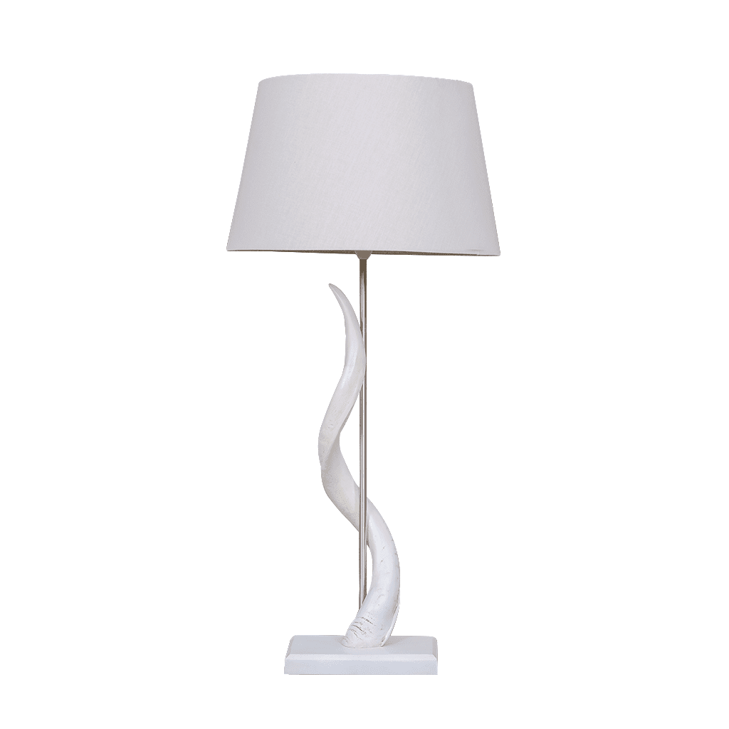 Single Kudu Horn Lamp + White Shade Lamp Leather Gallery 