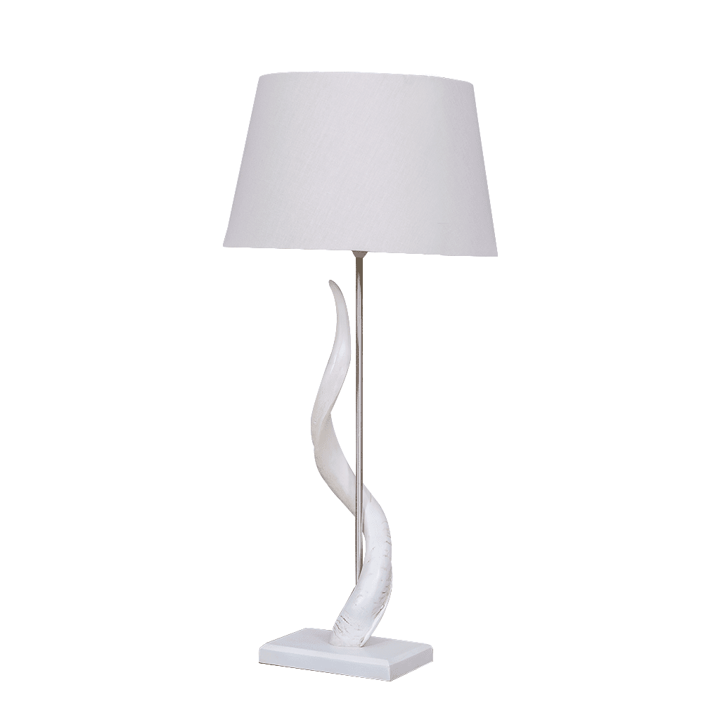 Single Kudu Horn Lamp + White Shade Lamp Leather Gallery 