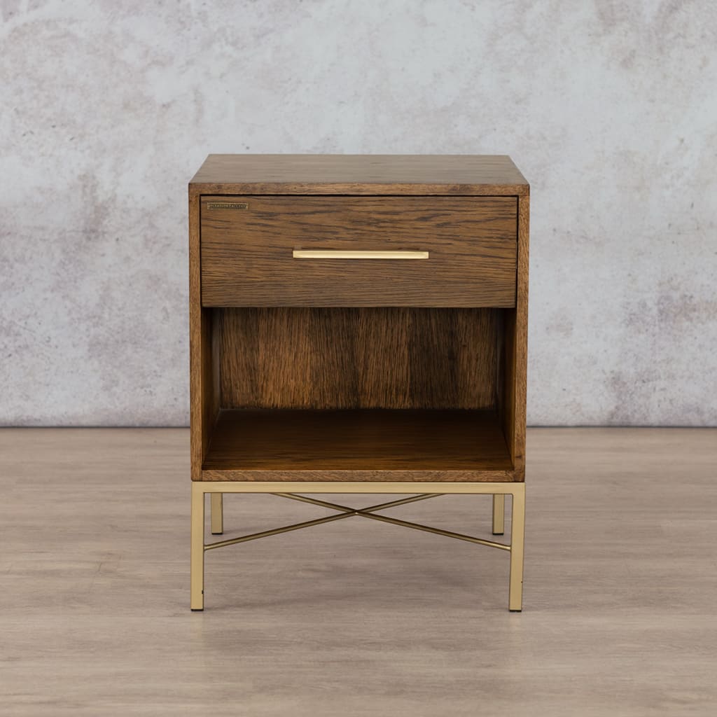 Sophia Gold Pedestal Bed Pedestal Leather Gallery ANTIQUE NATUARL OAK - GOLD Length 500 x Depth 500 x Height 650 