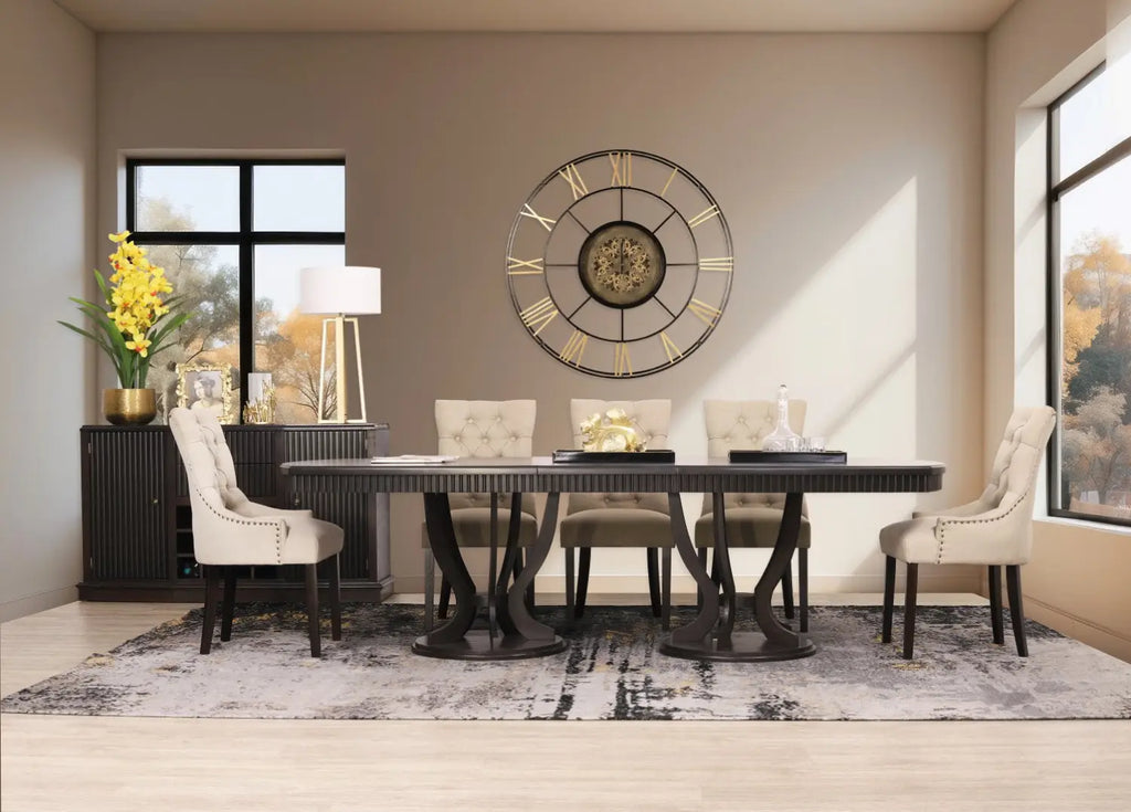 Add a stunning focal point to your dining room with the Sorrento & Duke 8-seater set, crafted from premium oak and featuring elegant design details.