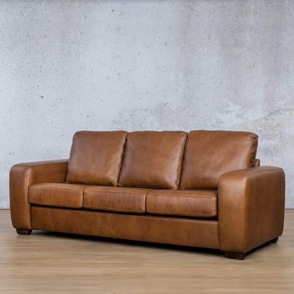 Stanford 3-seater Leather Sofa Angle View Leather Gallery czar pecan