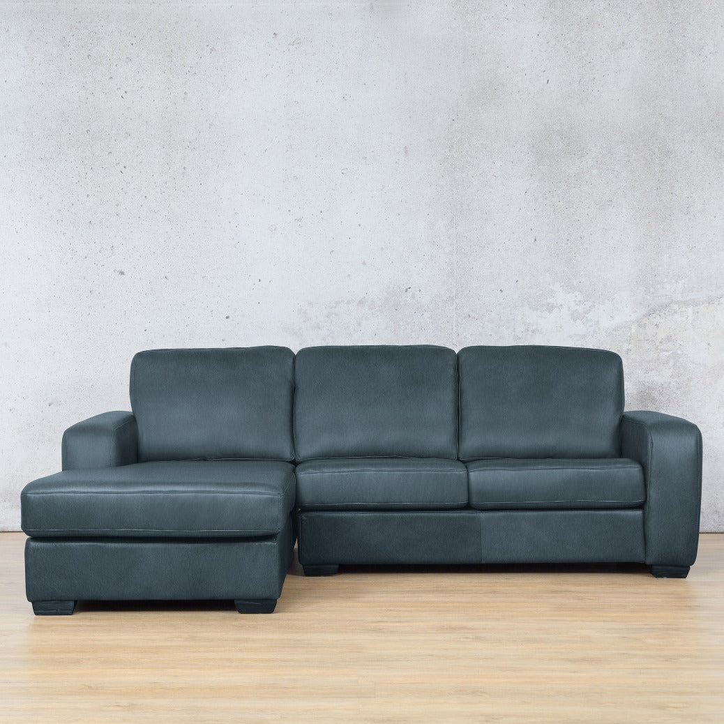 Stanford Leather Sofa Chaise - LHF Leather Sofa Leather Gallery Flux Blue