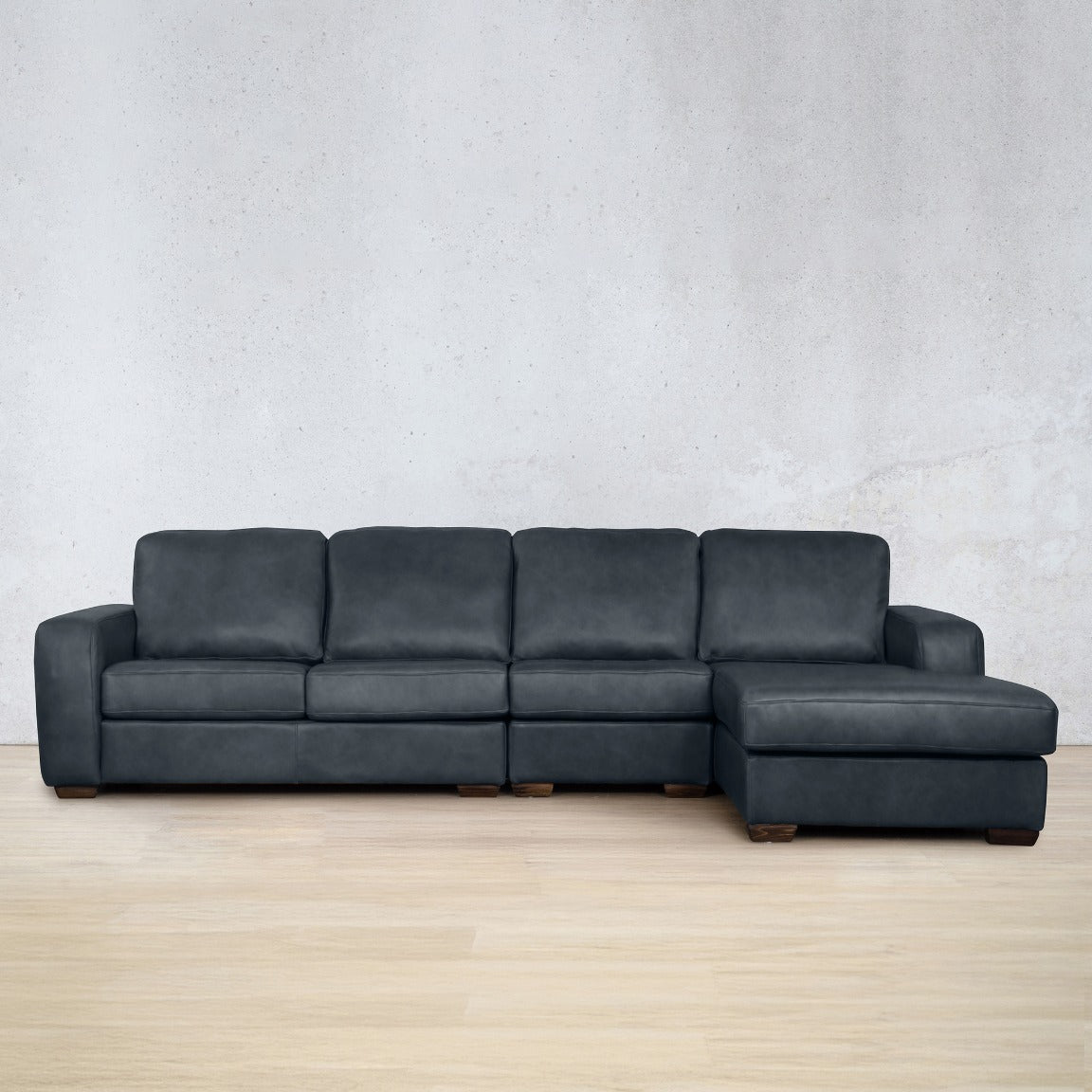 Stanford Leather Modular Sofa Chaise - RHF Fabric Sectional Leather Gallery Bedlam Blue Night 