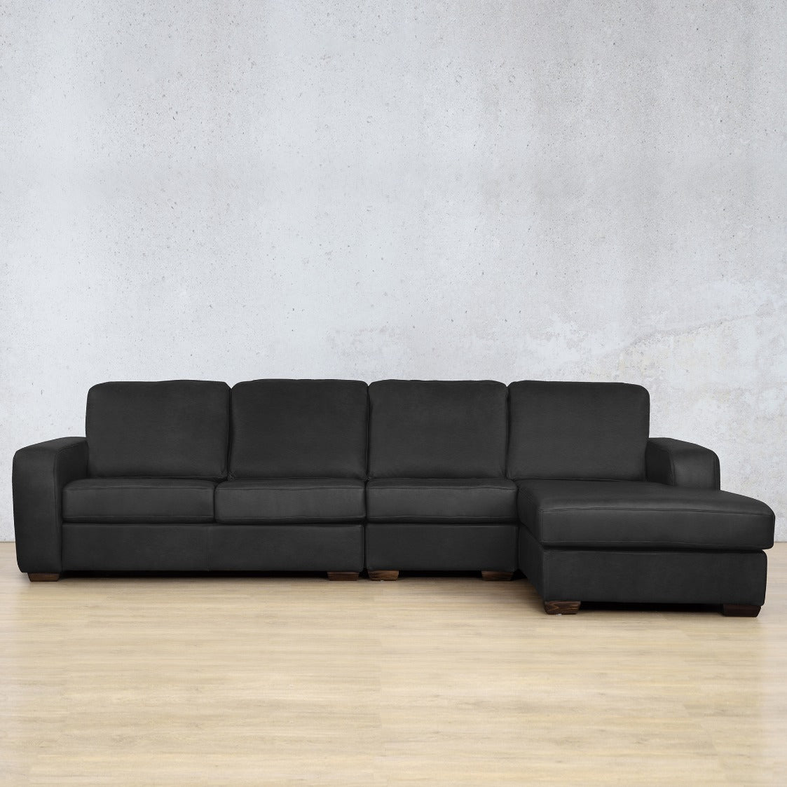 Stanford Leather Modular Sofa Chaise - RHF Fabric Sectional Leather Gallery Czar Black 