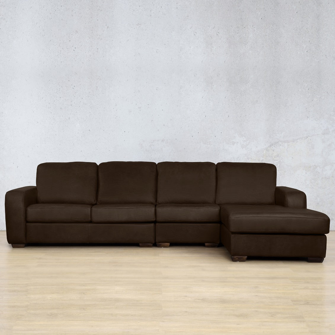 Stanford Leather Modular Sofa Chaise - RHF Fabric Sectional Leather Gallery Czar Chocolate