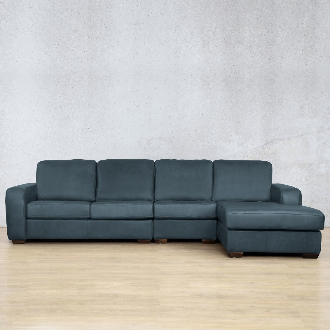 Stanford Leather Modular Sofa Chaise - RHF Fabric Sectional Leather Gallery Flux Blue 