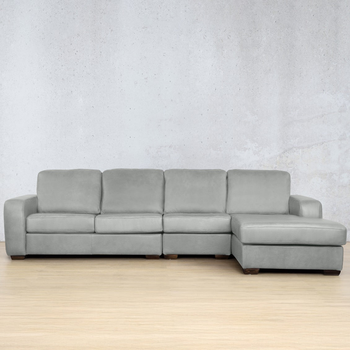 Stanford Leather Modular Sofa Chaise - RHF Fabric Sectional Leather Gallery Manatee Grey