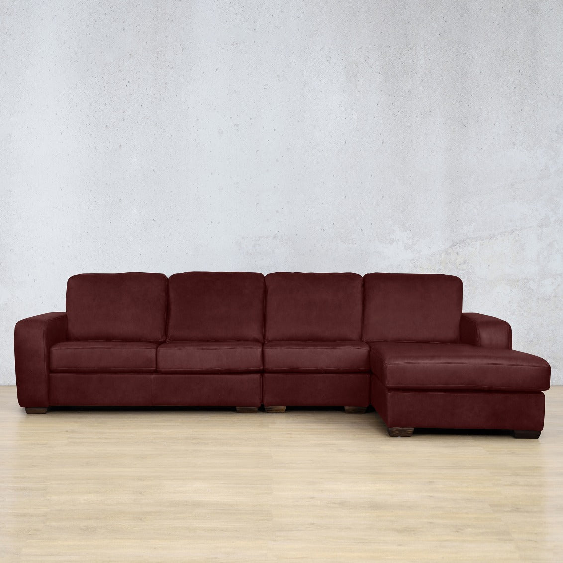 Stanford Leather Modular Sofa Chaise - RHF Fabric Sectional Leather Gallery Royal Ruby 