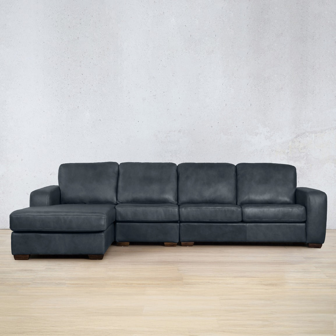 Stanford Leather Modular Sofa Chaise - LHF Leather Sectional Leather Gallery Bedlam Blue Night 