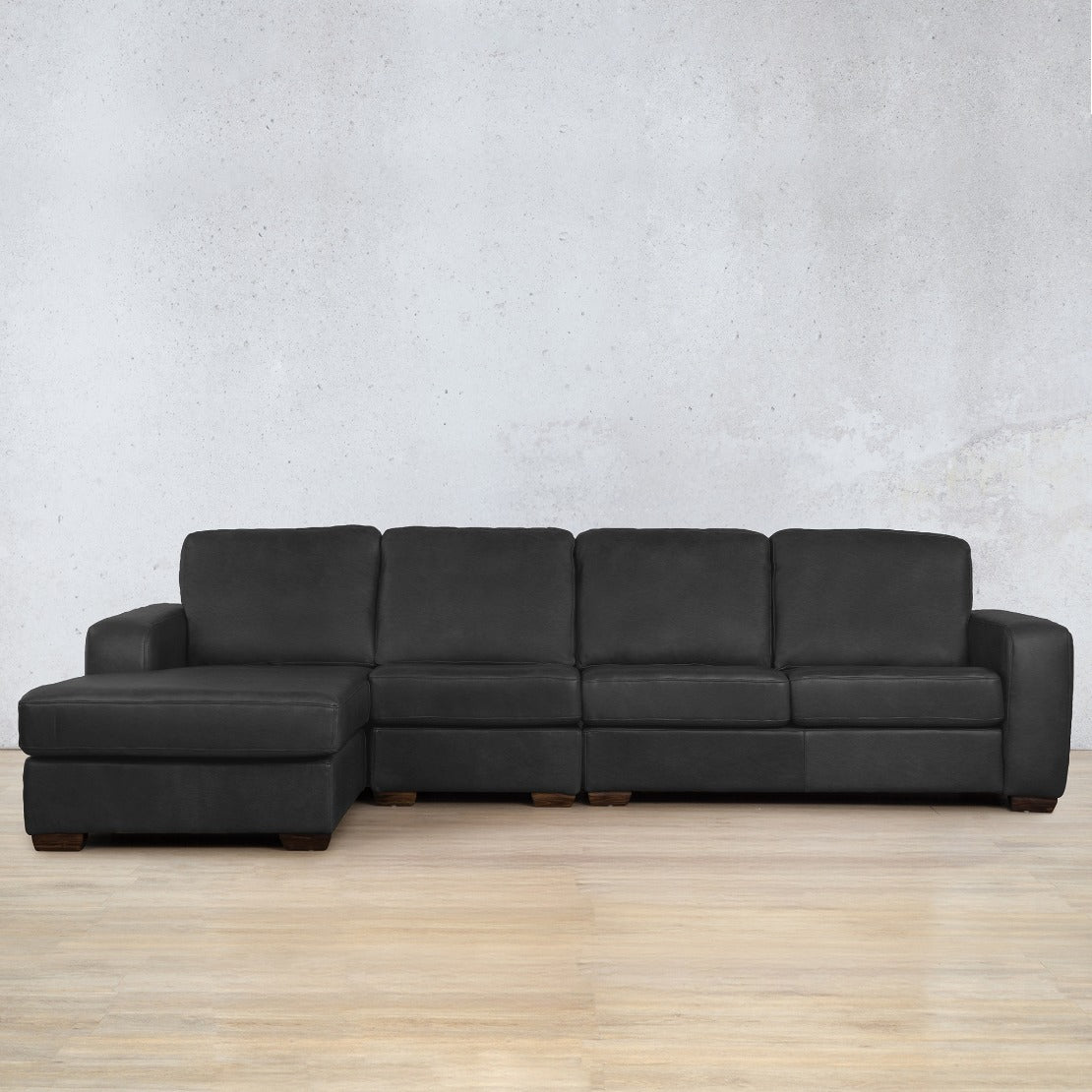 Stanford Leather Modular Sofa Chaise - LHF Leather Sectional Leather Gallery Czar Black 