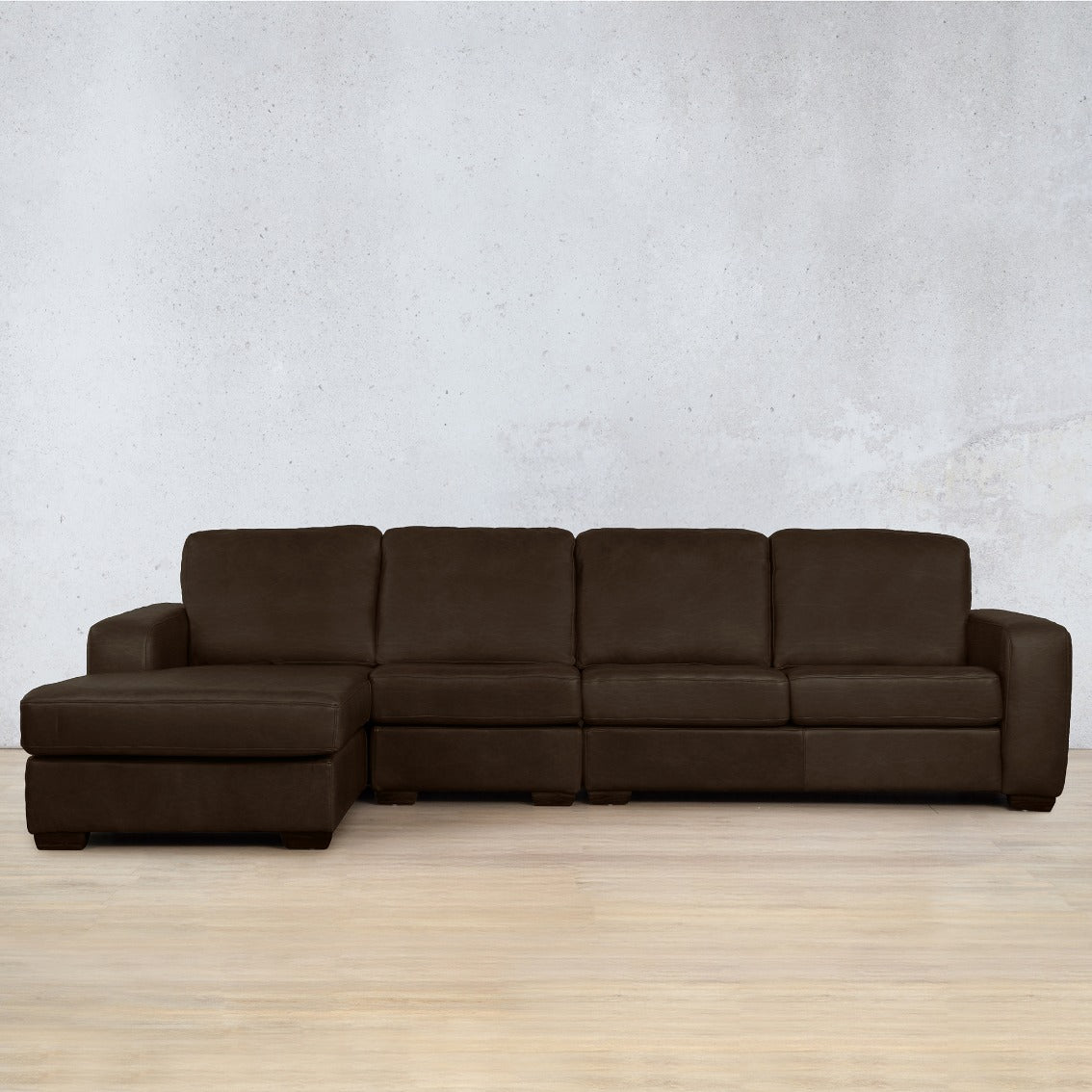 Stanford Leather Modular Sofa Chaise - LHF Leather Sectional Leather Gallery Czar Chocolate