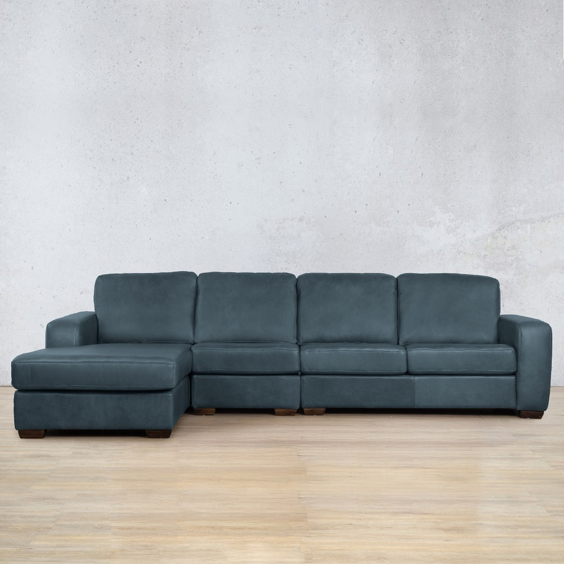 Stanford Leather Modular Sofa Chaise - LHF Leather Sectional Leather Gallery Flux Blue