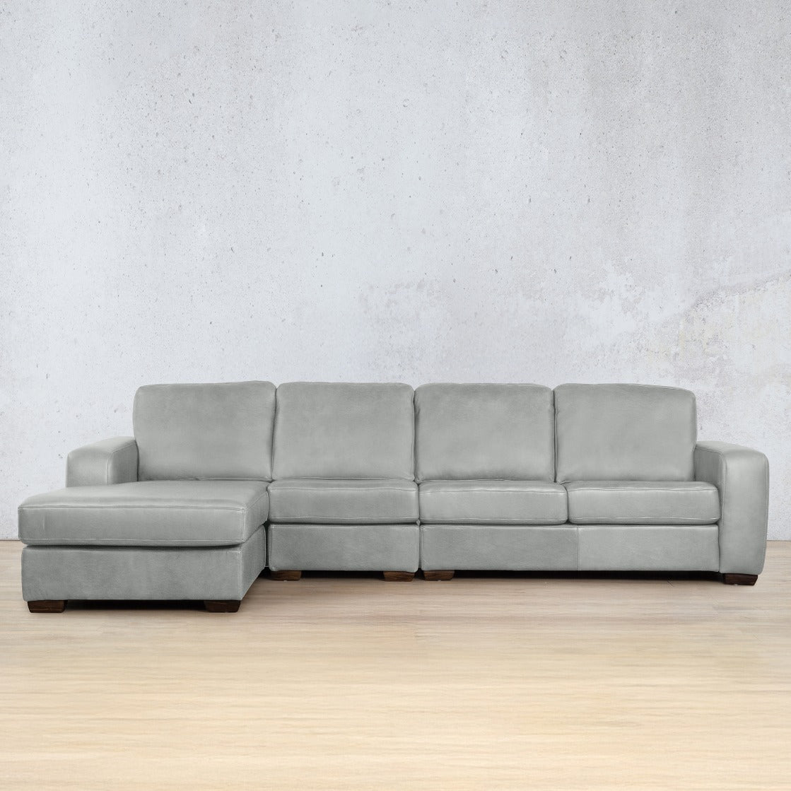Stanford Leather Modular Sofa Chaise - LHF Leather Sectional Leather Gallery Manatee Grey