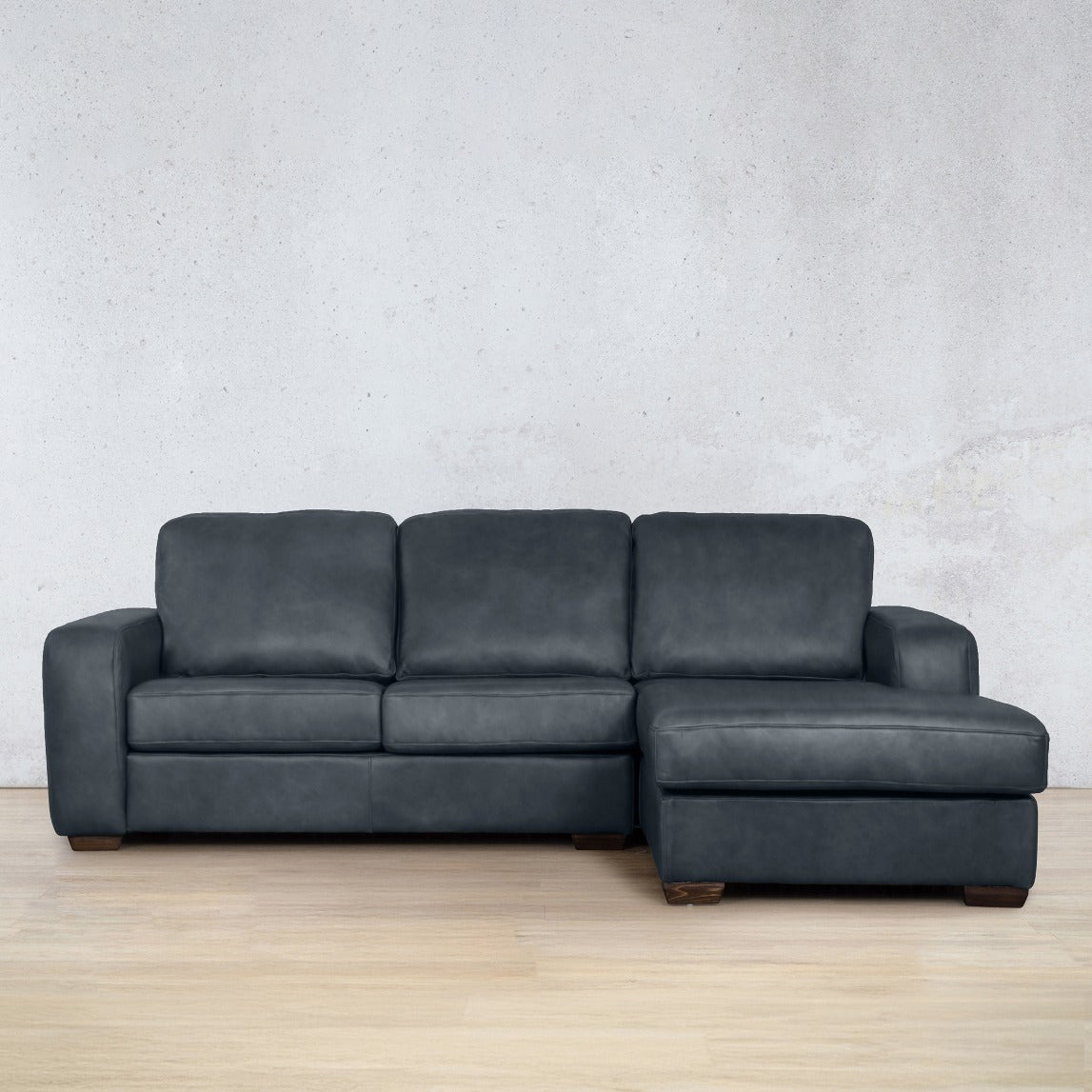 Stanford Leather Sofa Chaise - RHF Leather Sofa Leather Gallery Bedlam Blue Night 