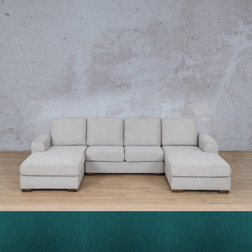 Stanford Fabric U-Chaise Fabric Sofa Leather Gallery Turquoise Full Foam 