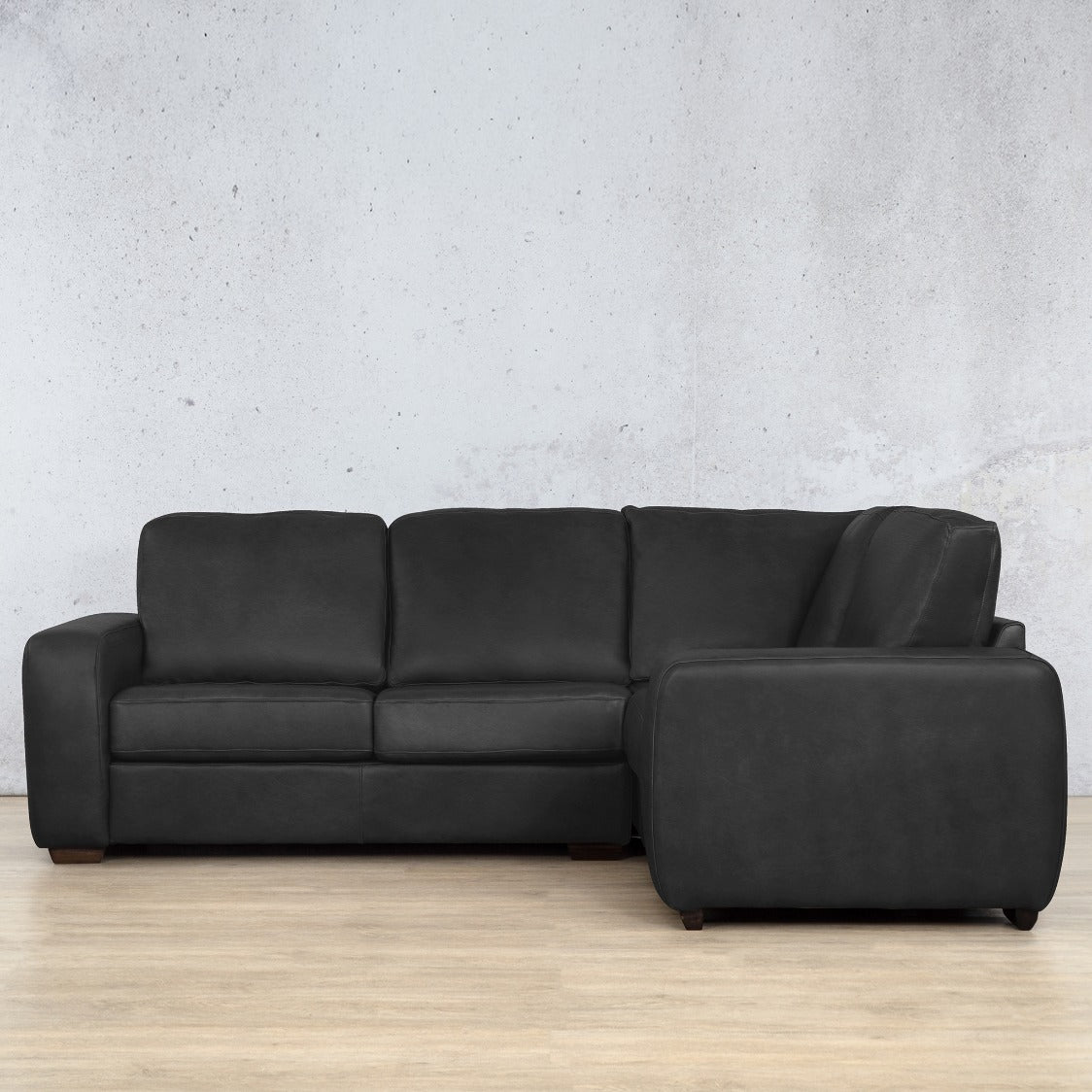 Stanford L Sectional 4  Seater rhf Leather Sofa Czar Black