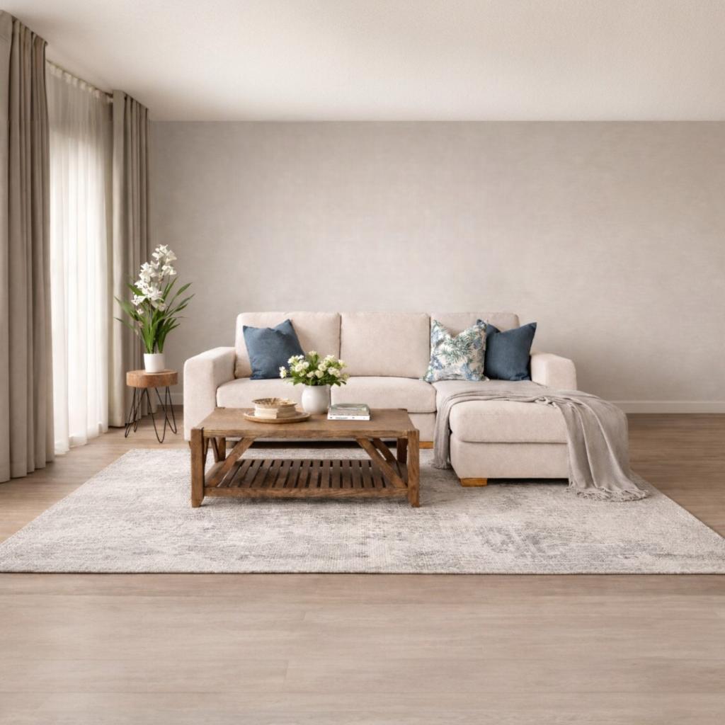 Stanford Fabric L Shaped Couch, right hand facing - Kenya Beige | L shape couches for sale, fabric l shaped couch, corner couch 