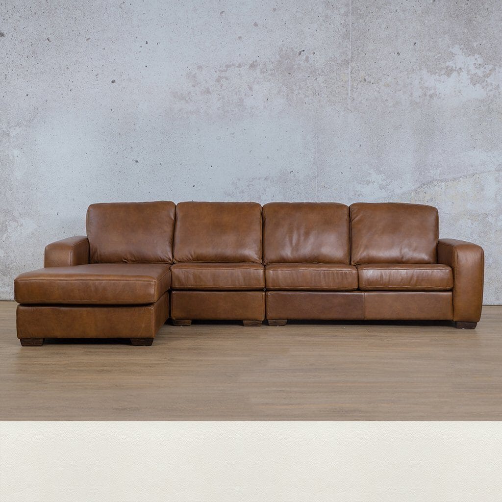 Stanford Leather Modular Sofa Chaise - LHF Leather Sectional Leather Gallery Czar White