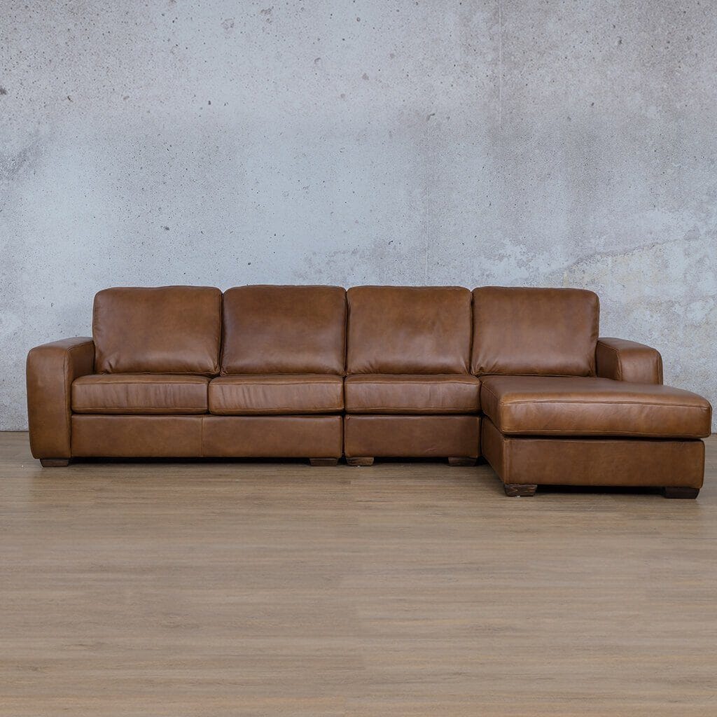 Stanford Leather Modular Sofa Chaise - RHF Fabric Sectional Leather Gallery Czar Pecan 