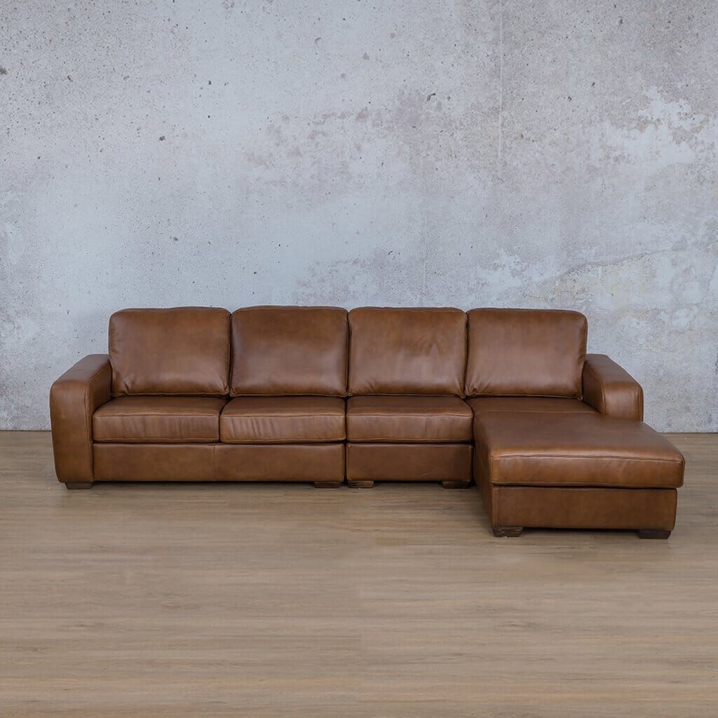 Stanford Leather Modular Sofa Chaise - RHF Fabric Sectional Leather Gallery Czar Pecan 