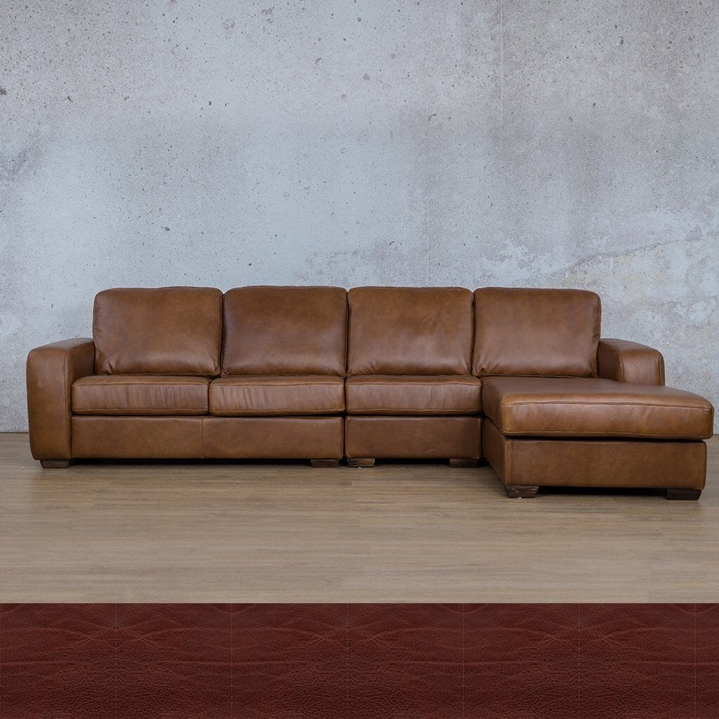 Stanford Leather Modular Sofa Chaise - RHF Fabric Sectional Leather Gallery Czar Ruby