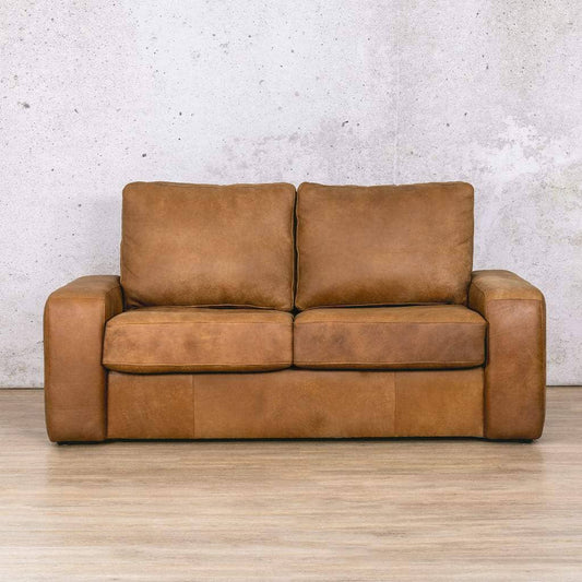 Stanford leather sleeper couch in rich brown leather, offering both a stylish seating option and a comfortable sleeping space. Sleeper Couch is available from Leather Gallery. Car pecan