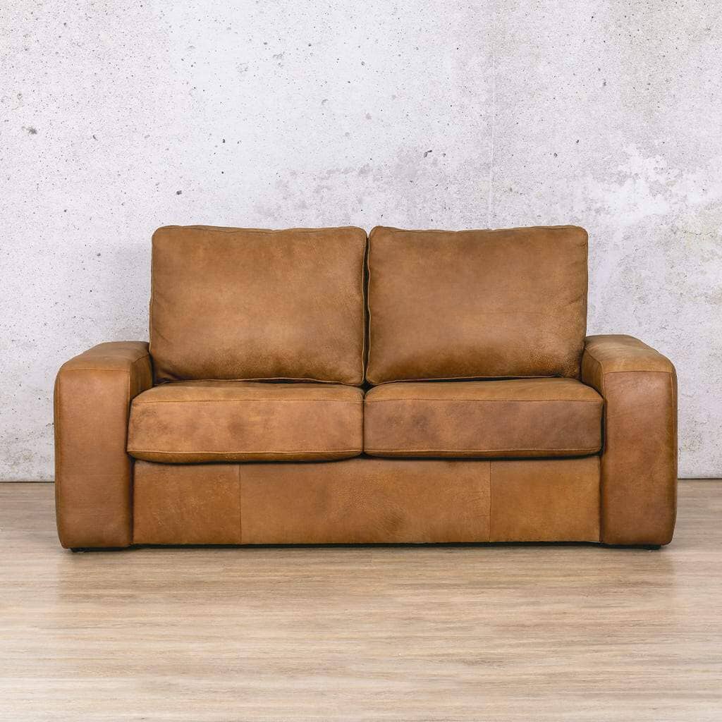 Stanford leather sleeper couch in rich brown leather, offering both a stylish seating option and a comfortable sleeping space. Sleeper Couch is available from Leather Gallery. Car pecan