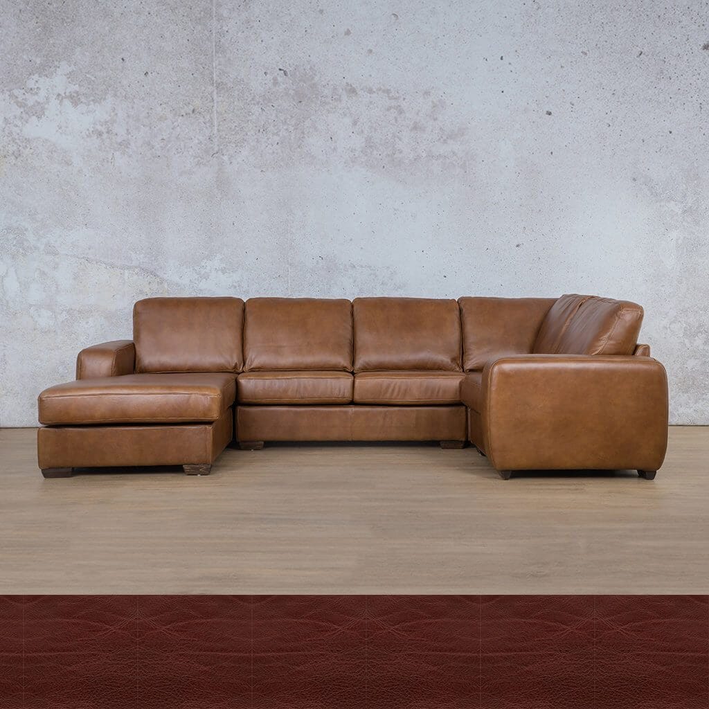 Stanford Leather U-Sofa Chaise - LHF Leather Sectional Leather Gallery Czar Ruby