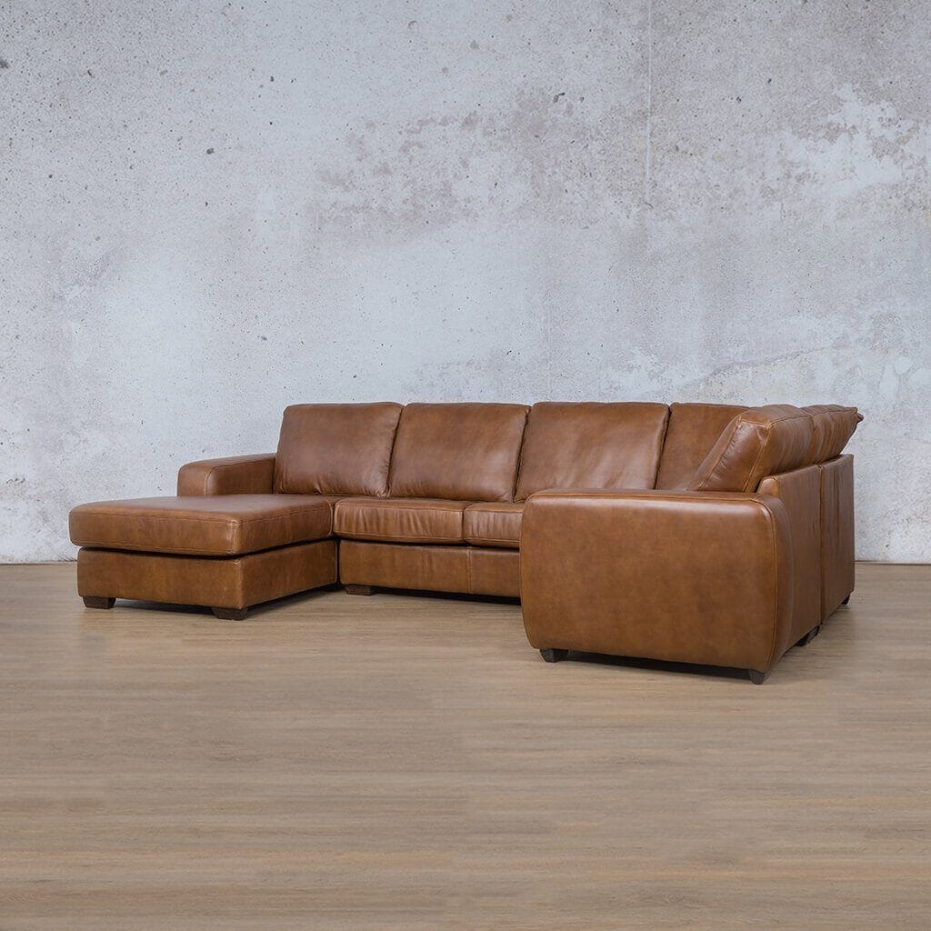 Stanford Leather U-Sofa Chaise - LHF Leather Sectional Leather Gallery Czar Pecan 