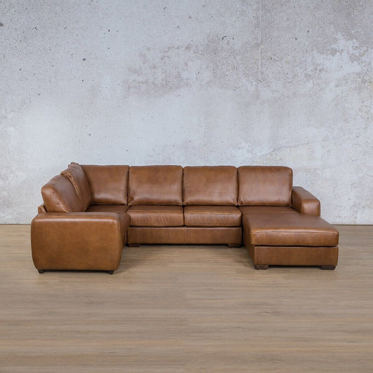Stanford Leather U-Sofa Chaise - RHF Leather Sectional Leather Gallery Czar Pecan