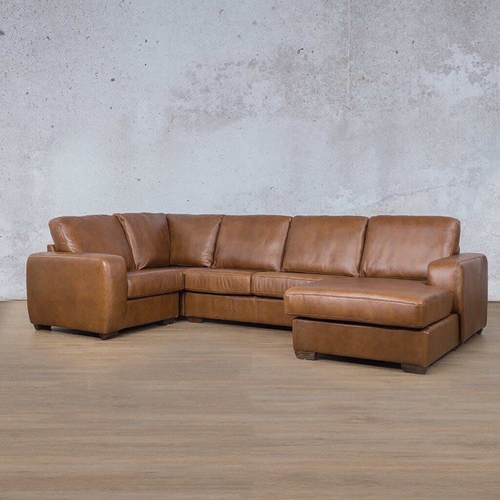 Stanford Leather U-Sofa Chaise - RHF Leather Sectional Leather Gallery Czar Pecan