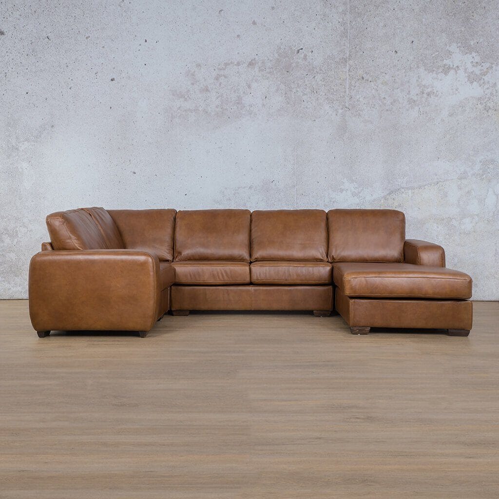 Stanford Leather U-Sofa Chaise - RHF Leather Sectional Leather Gallery Czar Pecan