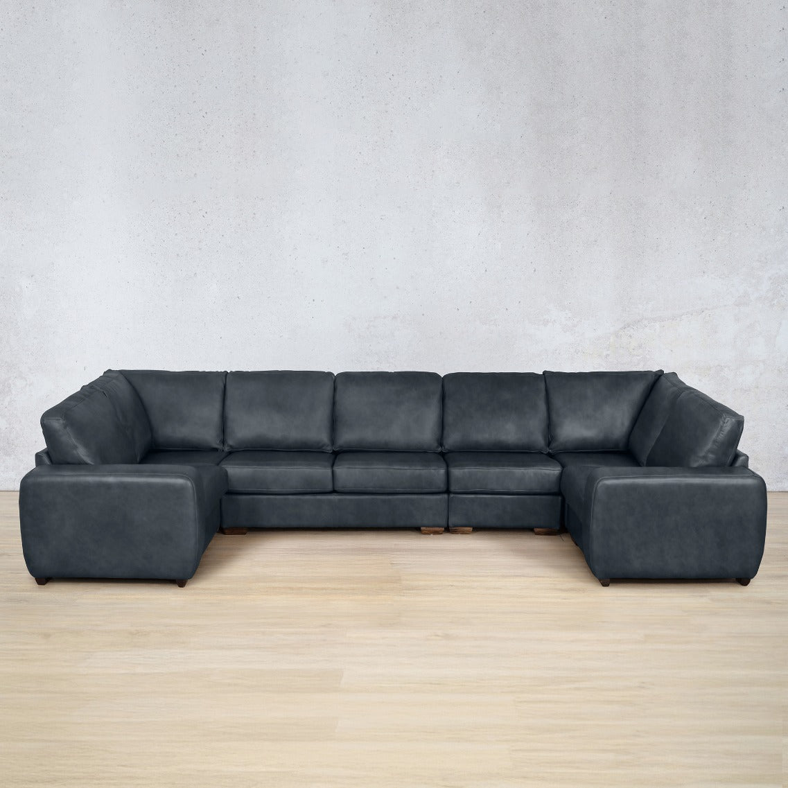 Stanford Leather Modular U-Sofa Leather Sectional Leather Gallery Bedlam Blue Night