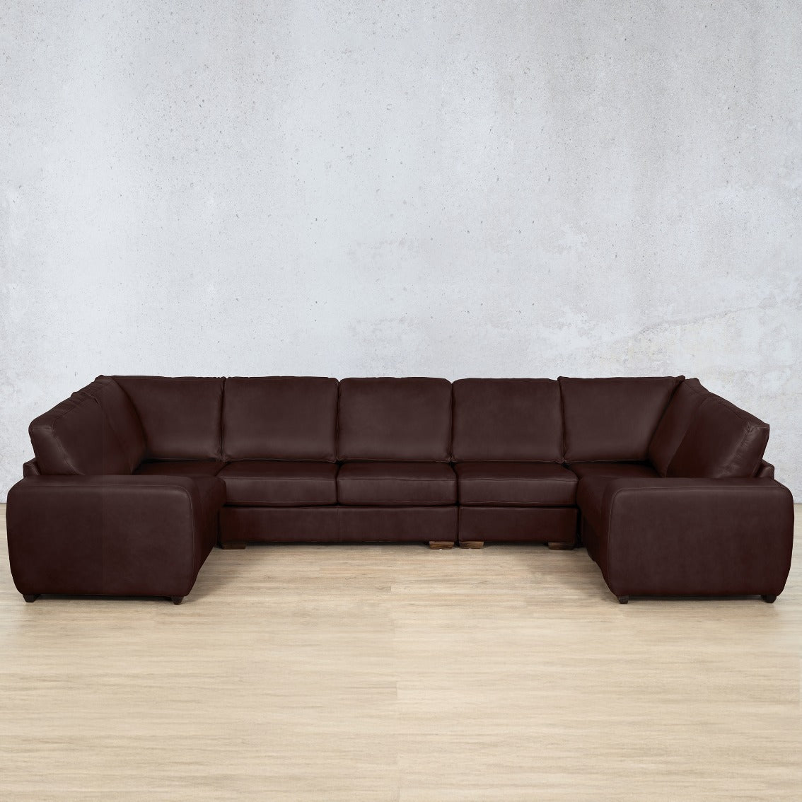Stanford Leather Modular U-Sofa Leather Sectional Leather Gallery Royal Coffee