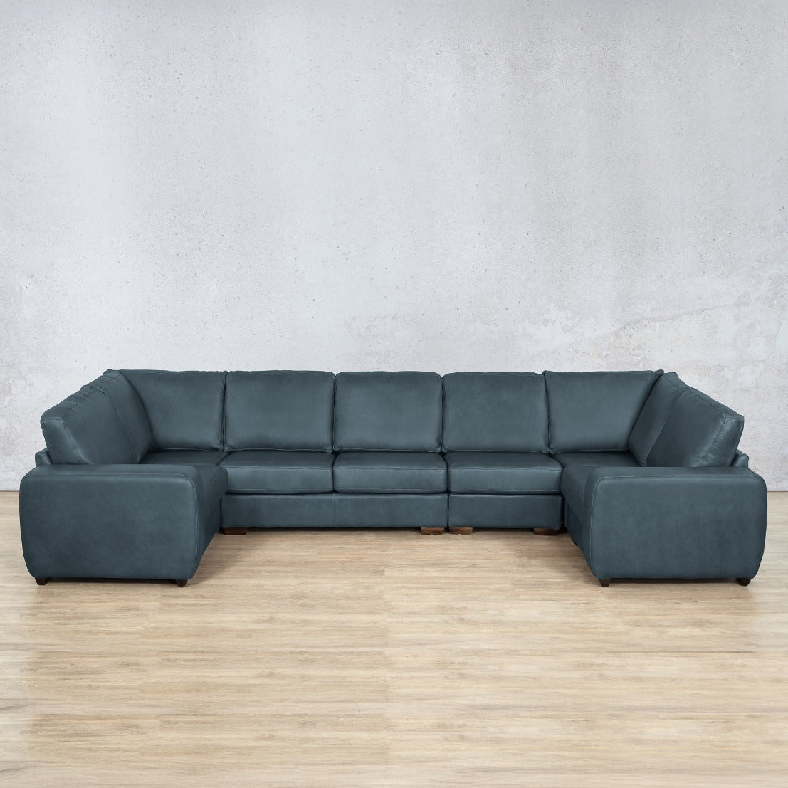 Stanford Leather Modular U-Sofa Leather Sectional Leather Gallery Flux Blue