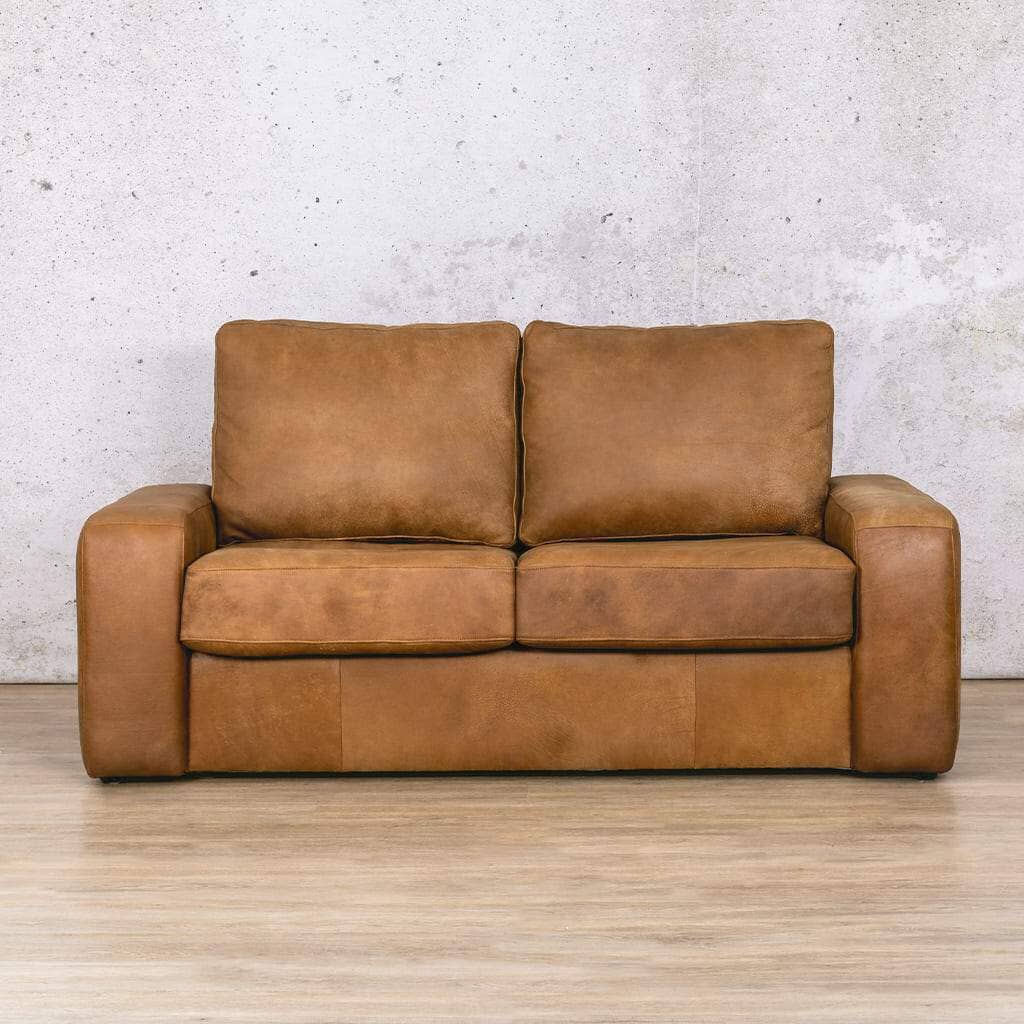 Stanford leather sleeper couch in rich brown leather, offering both a stylish seating option and a comfortable sleeping space. Sleeper Couch is available from Leather Gallery.