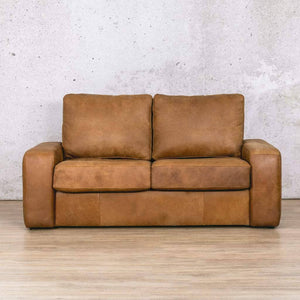 Stanford leather sleeper couch in rich brown leather, offering both a stylish seating option and a comfortable sleeping space. Sleeper Couch is available from Leather Gallery.