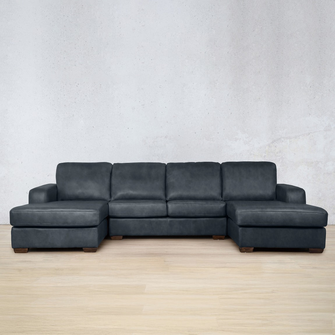 Stanford Leather U-Chaise Leather Sectional Leather Gallery Bedlam Blue Night 