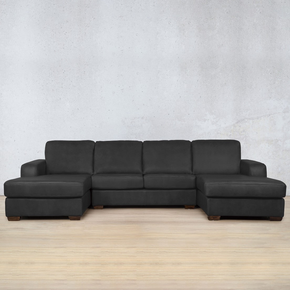 Stanford Leather U-Chaise Leather Sectional Leather Gallery Czar Black