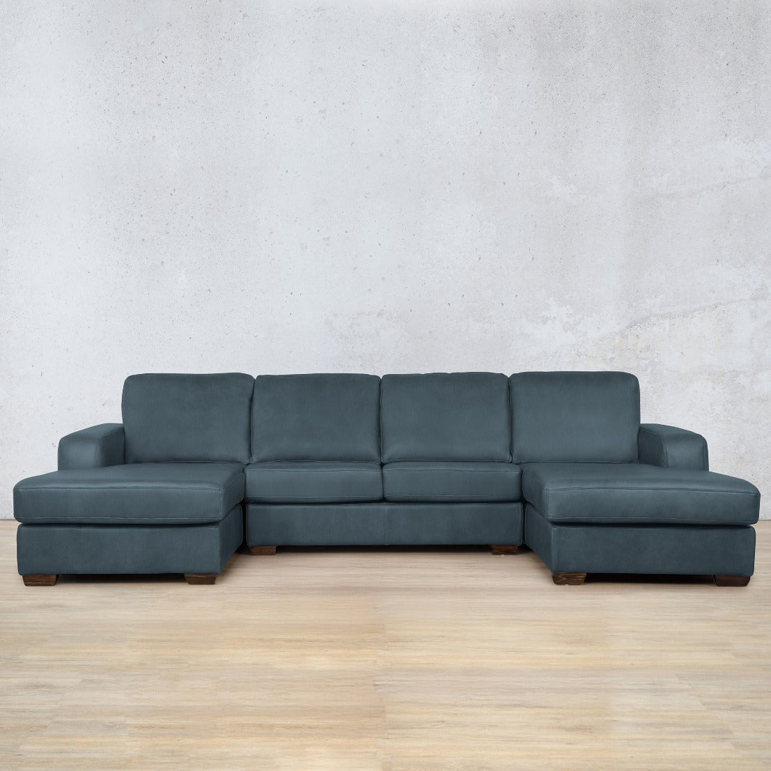 Stanford Leather U-Chaise Leather Sectional Leather Gallery Flux Blue