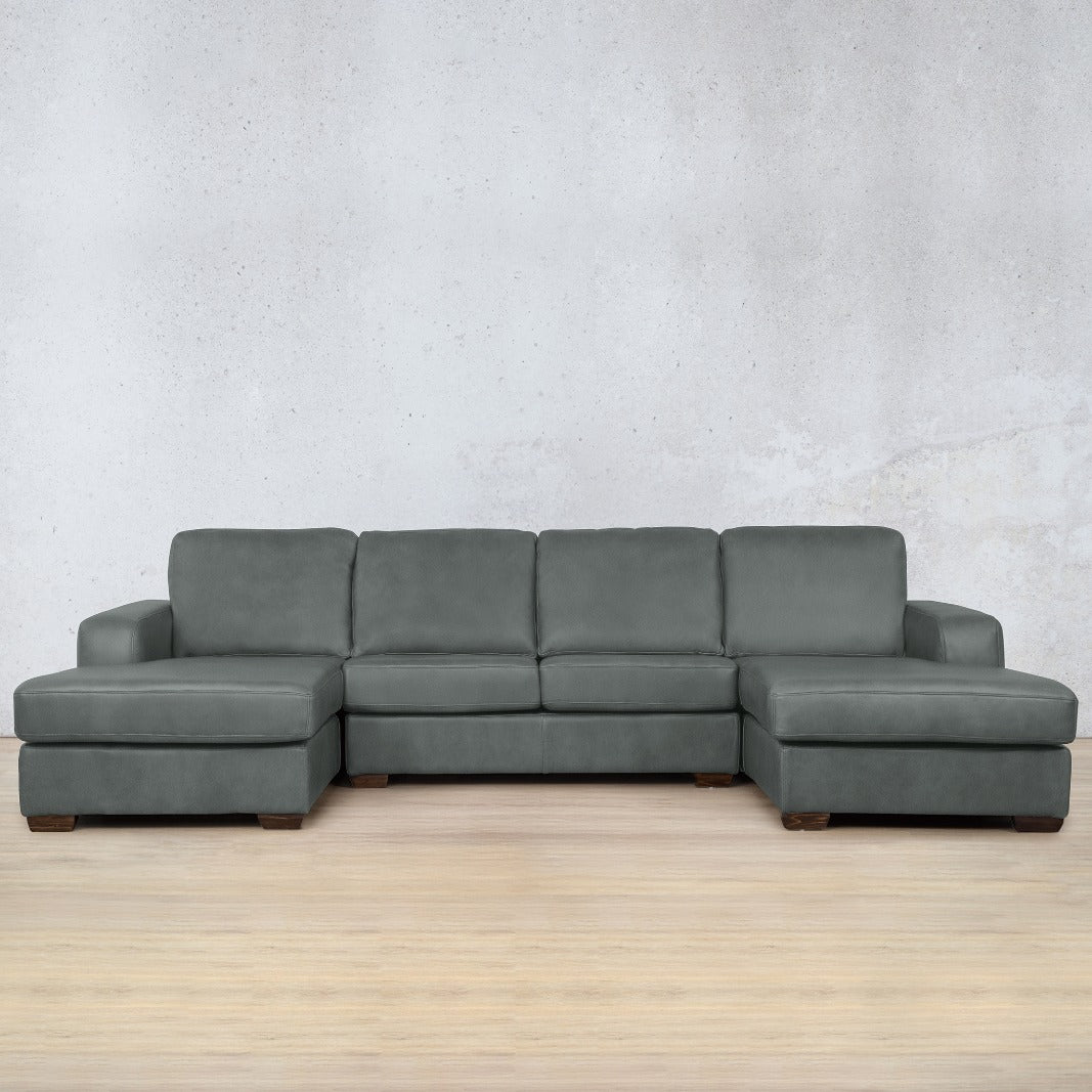 Stanford Leather U-Chaise Leather Sectional Leather Gallery Flux Grey