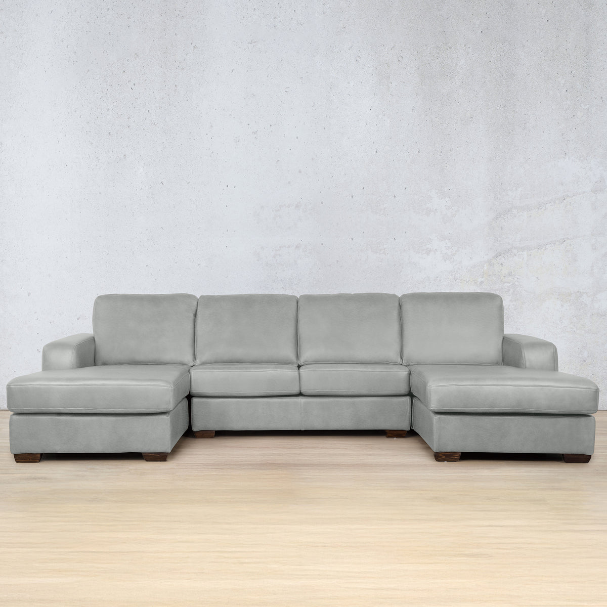 Stanford Leather U-Chaise Leather Sectional Leather Gallery Manatee Grey