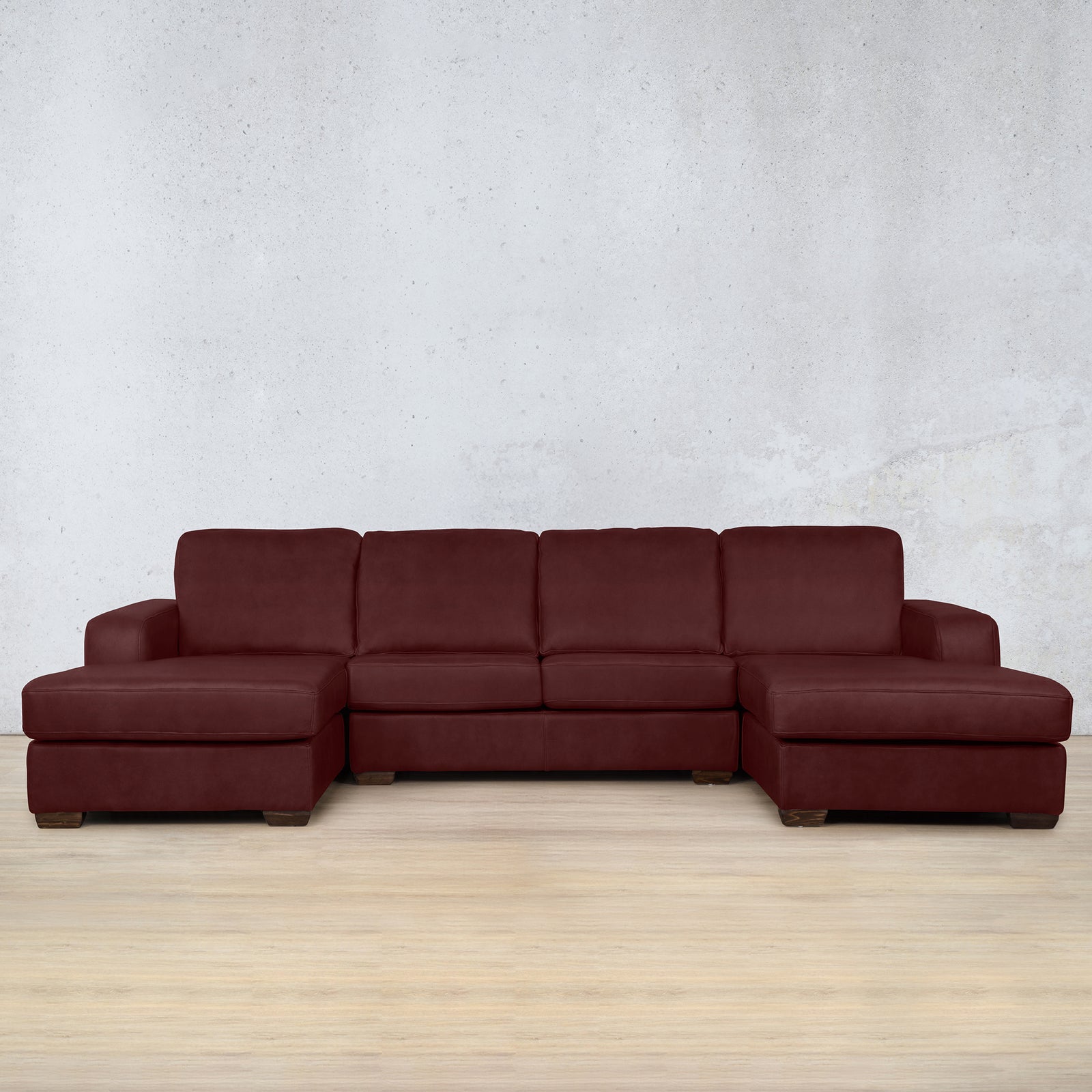 Stanford Leather U-Chaise Leather Sectional Leather Gallery Royal Ruby