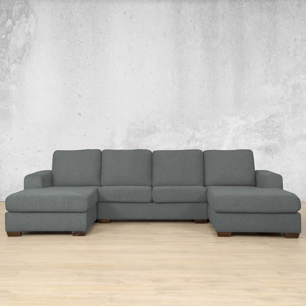 Stanford Fabric U-Chaise Fabric Sofa Leather Gallery Silver Charm