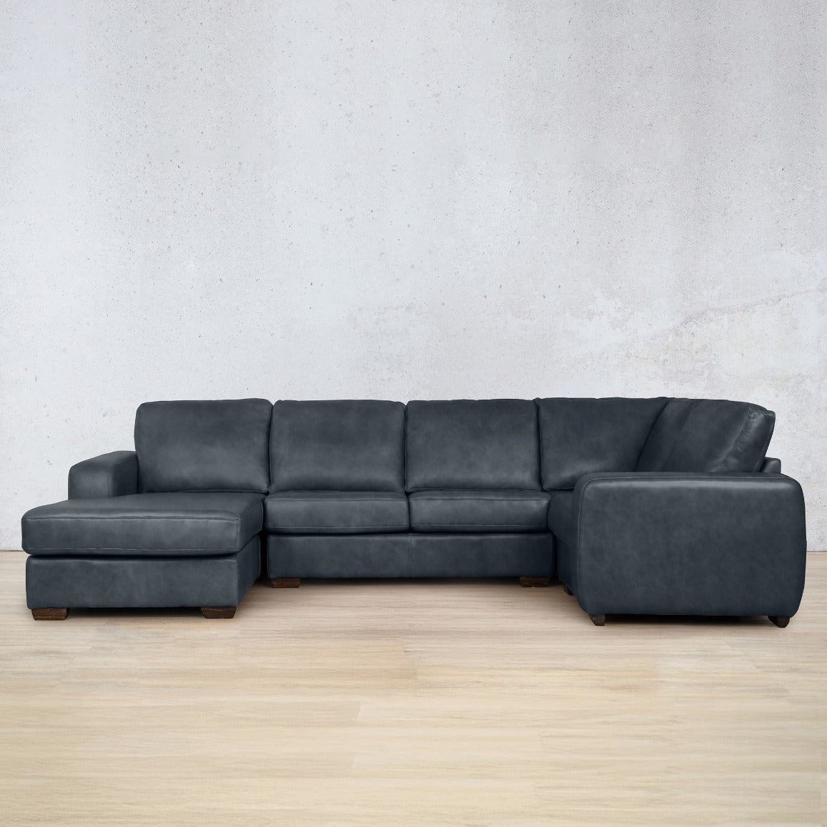 Stanford Leather U-Sofa Chaise - LHF Leather Sectional Leather Gallery Bedlam Blue Night 