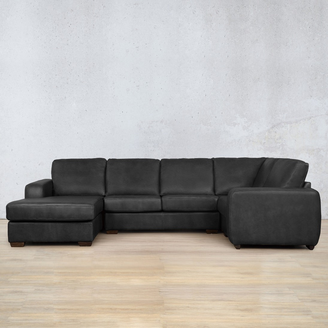 Stanford Leather U-Sofa Chaise - LHF Leather Sectional Leather Gallery Czar Black