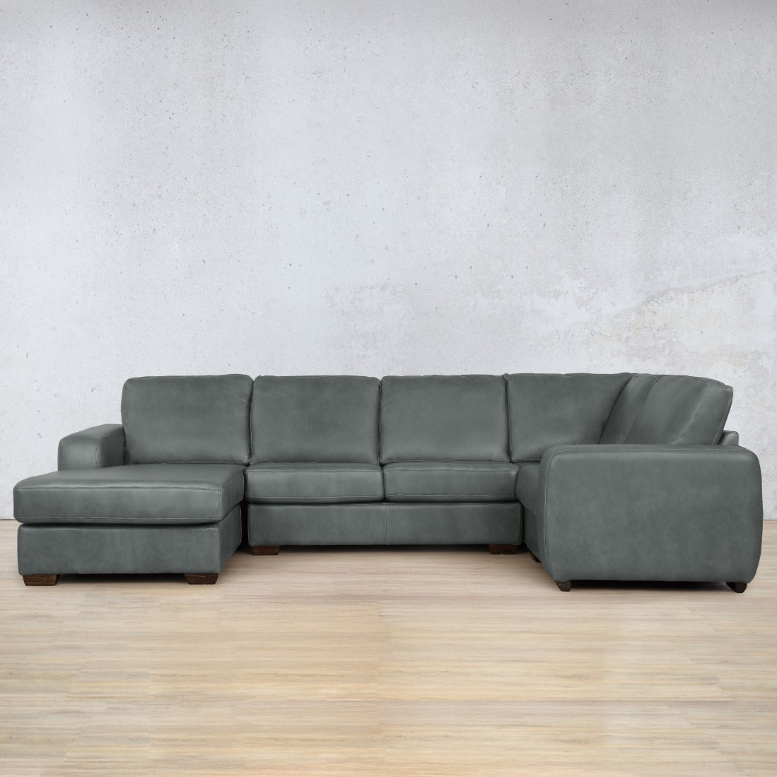 Stanford Leather U-Sofa Chaise - LHF Leather Sectional Leather Gallery  Flux Grey
